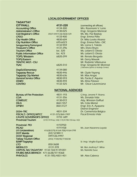 registry of deeds directory|LOCALGOVERNMENT OFFICES TAGAYTAY CITYHALL 4131.